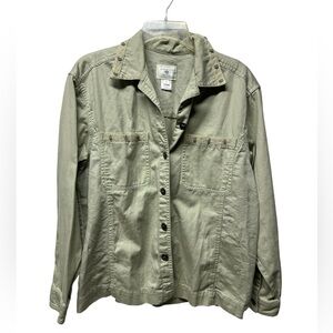 C Susan Bristol casuals sage olive green button front textured light Jacket